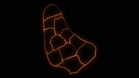 Barbados map with all states or provinces glowing neon outline. Stock Footage 224861424