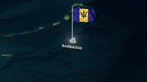 Barbados Map Animation, 3D Waving of Barbados Flag, Glowing Border on World Map Vidéo 333067734