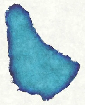 Barbados map with drawn lines and blue watercolor illustration Stock Illustration
