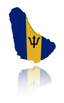 Barbados map flag 3d render with reflection illustration Stock Illustration