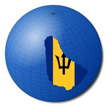 Barbados map flag on abstract globe illustration Stock Illustration