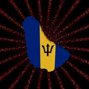 Barbados map flag on red hex code burst illustration Stockillustratie