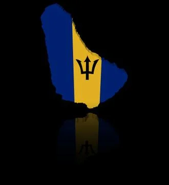 Barbados map flag with reflection illustration Stock Illustration
