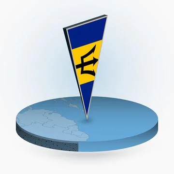 Barbados map in round isometric style with triangular 3D flag of Barbados Stock Illustration