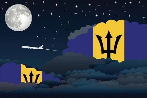 Barbados Night Clouds Airplane Vector Illustration Stock Illustration