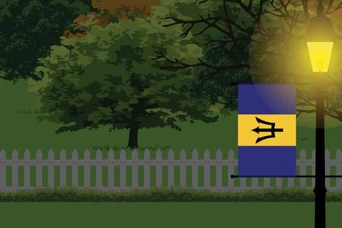 Barbados Night Trees Lamp Vector Illustration Stock Illustration