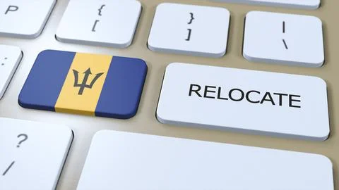 Barbados Relocation Business Concept. 3D Illustration. Country Flag with Text Stock Illustration