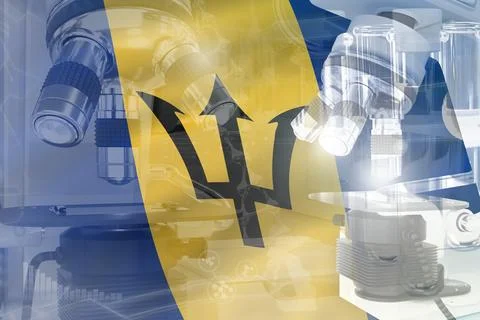 Barbados science development conceptual background - microscope on flag Stock Illustration