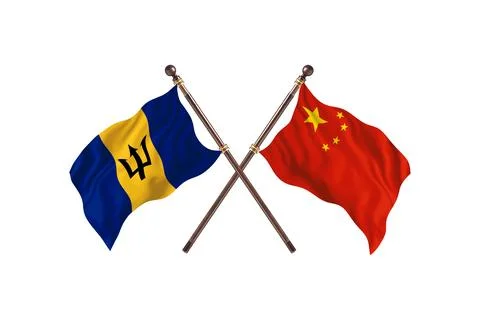 Barbados Versus China  Two countries Flags background Stock Illustration