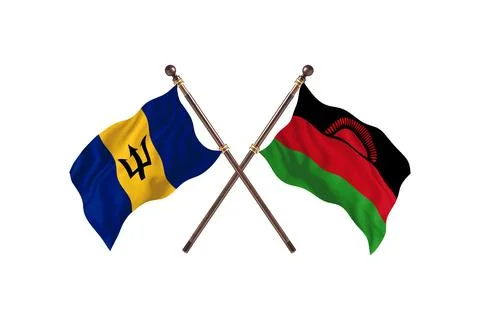Barbados Versus Malawi  Two countries Flags background Stock Illustration