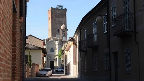 Barbaresco, view on the ancient tower in the town of Barbaresco, Langhe, Italy Stock Footage 79705447