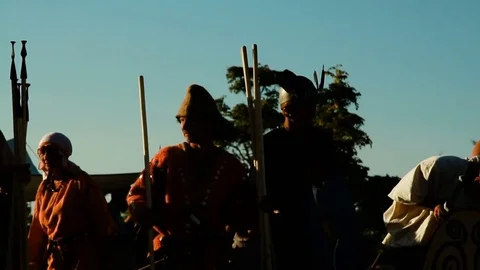 Barbarians prepare for battle Stock Footage 84589323