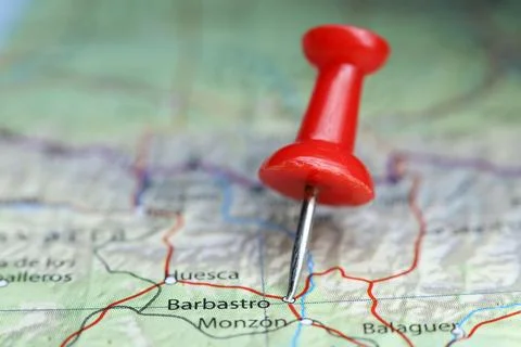 Barbastro, Spain pin on map Stock Photos