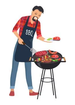Barbecue and Man with Plate Vector Illustration Stockillustratie