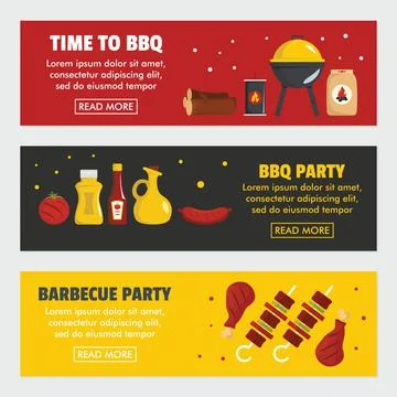 Barbecue and steak three horizontal banners Stock Illustration