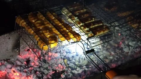 Barbecue area with burning coals Vídeo Stock 317570880