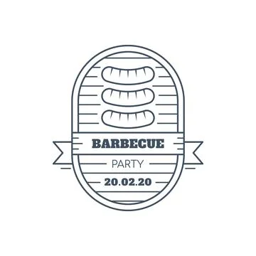 Barbecue badge design, vector line art illustration Stock Illustration