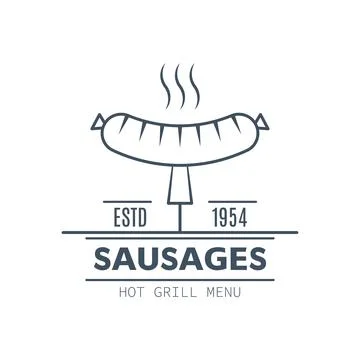 Barbecue badge design, vector line art illustration Stock Illustration