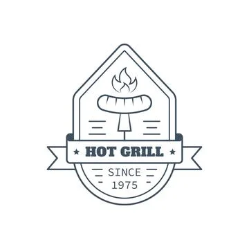Barbecue badge design, vector line art illustration Stock Illustration