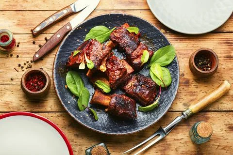 Barbecue beef ribs,top view Stock Photos