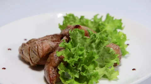 Barbecue beef rotating On White Background Stock-Footage 50327194