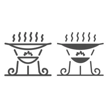 Barbecue brazier line and solid icon, bbq concept, grill sign on white Stock Illustration
