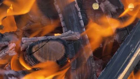 Barbecue Campfire, Closeup, Slow Motion, Panning Stock Footage 149893890