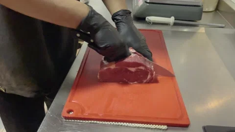 Barbecue Chef working on premium meat in Restaurant 4k Stock Footage 218262545