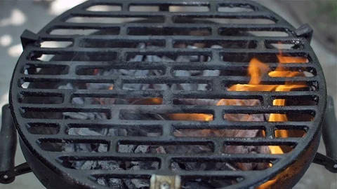 Barbecue in close-up fire, grill Stock Footage 114079237