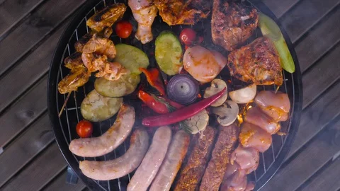 Barbecue in close-up, slow motion Video stock 128179235