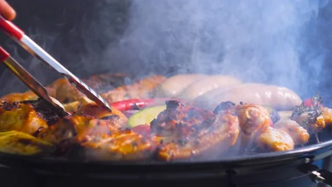 Barbecue in close-up, slow motion Video stock 128179844