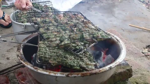 Barbecue on the coal stove Stock Footage 72970113