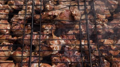 Barbecue is cooked on the grill Close up Stock Footage 111748641