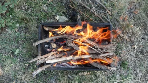 Barbecue fire - barbecue- grill Stock Footage 126901134