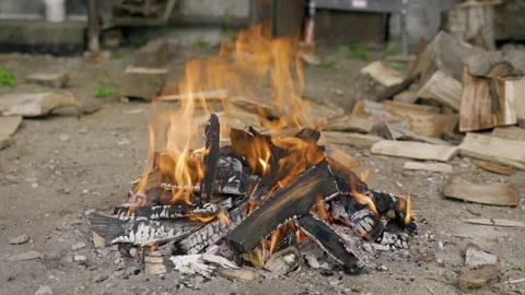 Barbecue fire burning Stock Footage 138483759