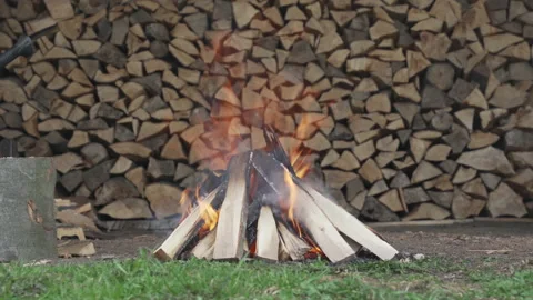 Barbecue fire in the countryside Stock Footage 154395453