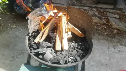 Barbecue fire Stock Footage 136541135