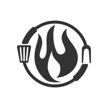 Barbecue Fire Fork Spatula logo template vector badge Design Stock-Illustration