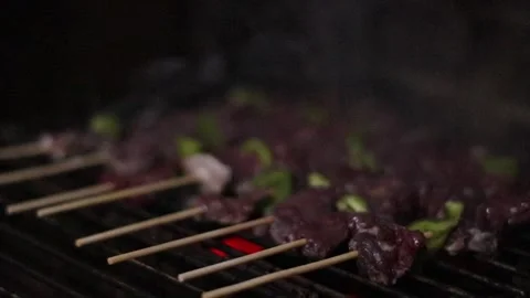 Barbecue fire meat restaurant . Stock Footage 145953895
