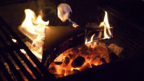 Barbecue Fire - Slow Motion Stock Footage 84647006