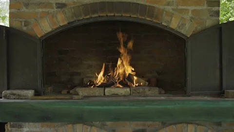 Barbecue fireplace, Burned for a grill Stock Footage 77517080