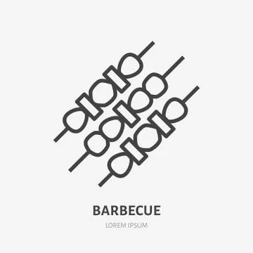 Barbecue flat line icon. Vector thin sign of bbq, caucasian cafe logo. Meat on Illustrazione stock