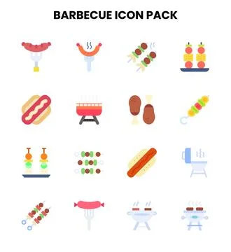 Barbecue Flat Vector Icons Pack Stock Illustration