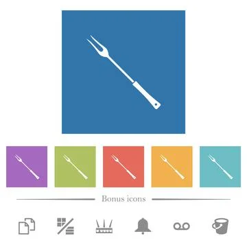 Barbecue fork solid flat white icons in square backgrounds イラスト素材