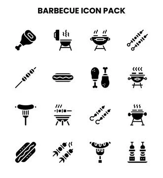 Barbecue Glyph Bundle Icons Pack Stock Illustration