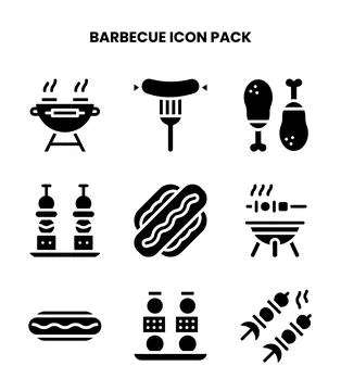 Barbecue Glyph Set Icons Pack Stock Illustration