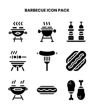 Barbecue Glyph Vector Icons Pack Stock Illustration