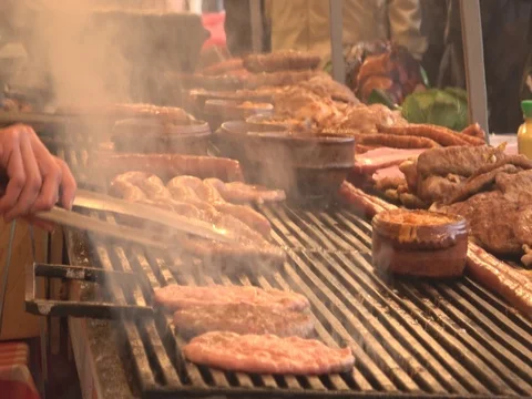 Barbecue Grill BBQ meat Stock Footage