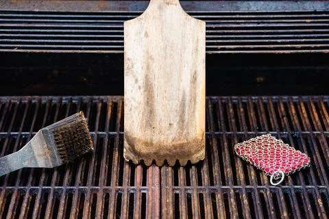 Barbecue Grill Brushes Scraper Setup Stock Photos