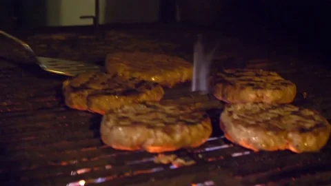 Barbecue Grill - Burger Meat Stock Footage 84645076